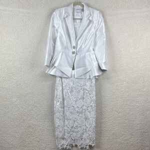 NWOT Regalia Womens White Two Piece Jacket And Lace Skirt Church Suits Size 8